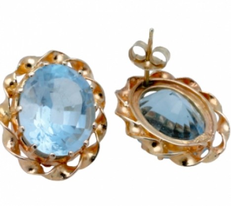 Earrings | 1940's Blue Topaz set in 14K Gold Earrings